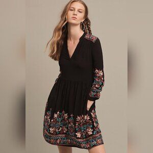 Anthropologie | Floreat Black Embroidered Dress, Sz M
